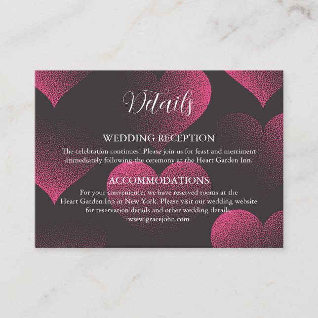 Red Heart Theme Wedding Details Enclosure Cards (Front)