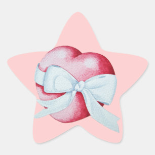 red heart tied with white ribbon bow romantic star sticker