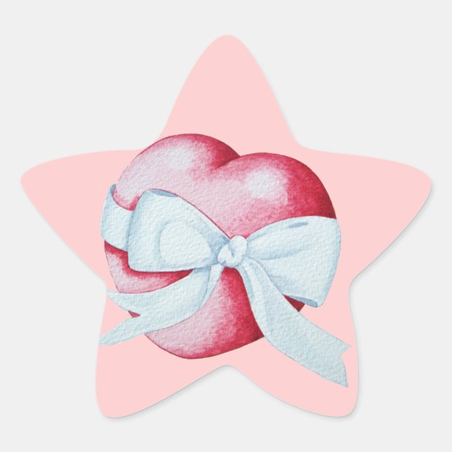red heart tied with white ribbon bow romantic star sticker (Front)