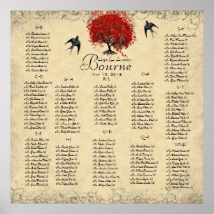Red Heart Tree 100 150 guests alphabetical Wedding Poster