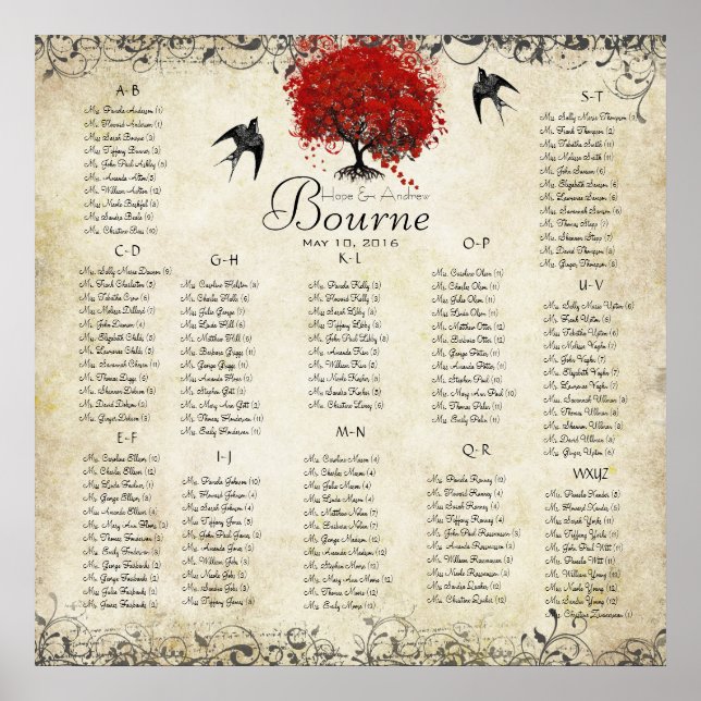 Red Heart Tree- 100 to 150 guests - alphabetical Poster (Front)