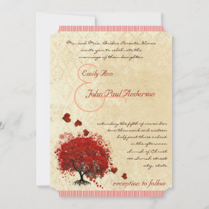 Red Heart Tree Falling Hearts Wedding Invitation