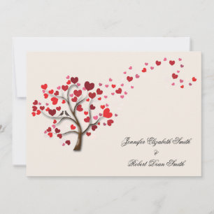 Red Heart Tree on Ivory Wedding Invitation