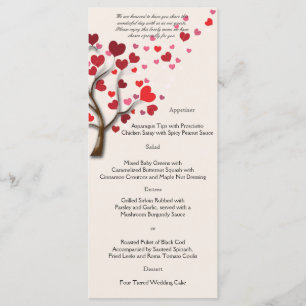 Red Heart Tree on Ivory Wedding Menu