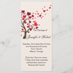 Red Heart Tree on Ivory Wedding Program