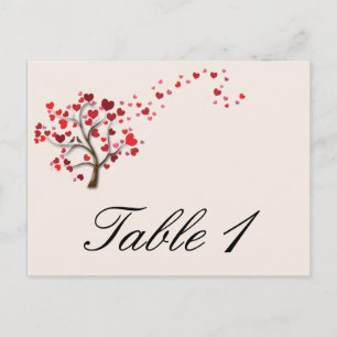 Red Heart Tree on Ivory Wedding Table Number Postcard