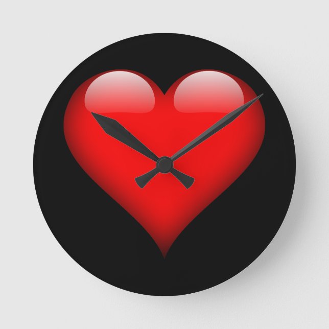 Red Heart Trendy Love Wedding Round Clock (Front)