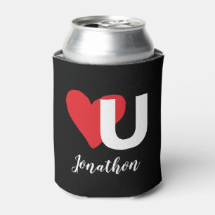 Red Heart U Love Valentine's Day Monogrammed Name Can Cooler