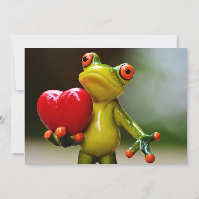 Red Heart Valentine Green Frog Holiday Card (Front)