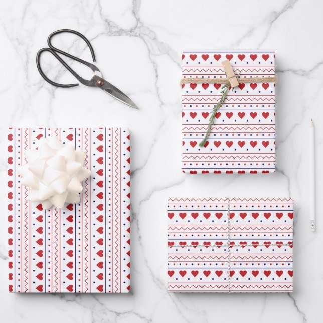 Red heart valentine love pattern wrapping paper sheet (Front)