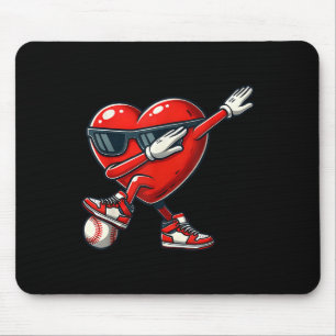 Red Heart Valentine Playing Baseball Dabbing Toddl Mouse Pad