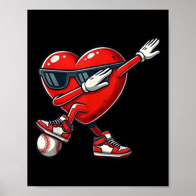Red Heart Valentine Playing Baseball Dabbing Toddl Poster (Front)