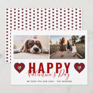Red Heart Valentine`s Day Script Family Photo Holiday Card