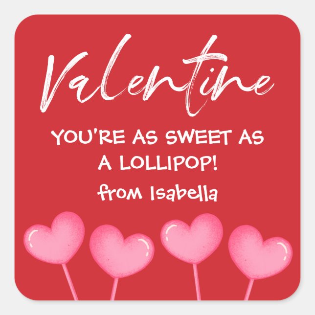 Red Heart Valentine Square Sticker (Front)