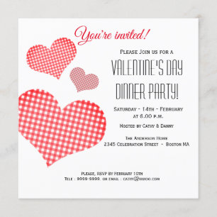Red Heart Valentine's Day Dinner Party Invitation