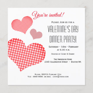Red Heart Valentine's Day Dinner Party Invitation