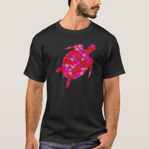 Red Heart Valentines Day For Women Girls Turtle T-Shirt