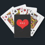 Red Heart Valentine's Day Monogram Initials Cool Playing Cards<br><div class="desc">Designed with cute red heart design in solid black background and text template for monogrammed initials. You may also change the background colour or replace the image with another image if you wish.</div>