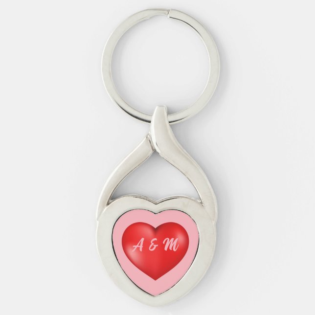 Red heart Valentines Day personalised Key Ring (Front)