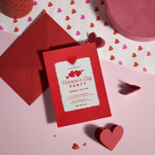 Red Heart Valentin's Party Invitation