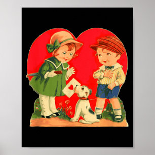 Red Heart Vintage Valentines Day Shirt Women Girls Poster