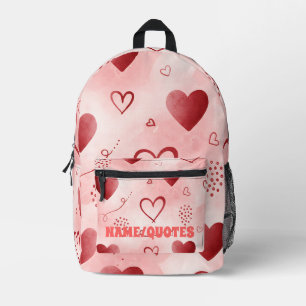 Red Heart Watercolor Seamless Pattern Printed Backpack