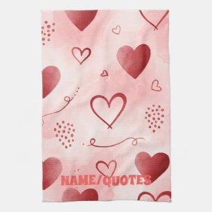 Red Heart Watercolor Seamless Pattern Tea Towel