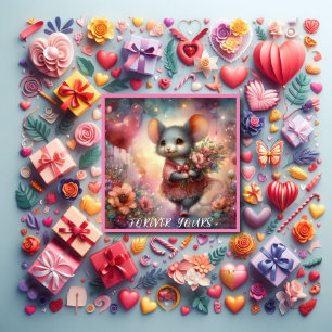 Red Heart Watercolor Valentine Mouse Christian Holiday Card