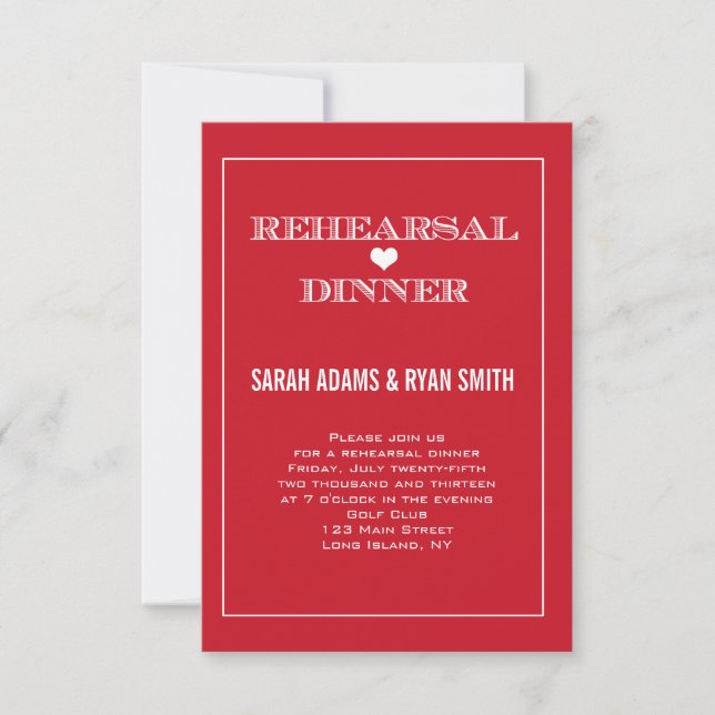 Red Heart Wedding Rehearsal Dinner Invitations (Front)