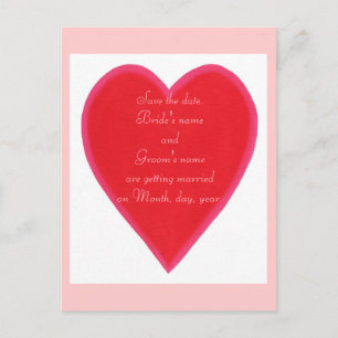 Red heart, wedding, Save the date postcards