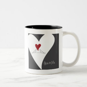 Red Heart White Doves in Love Rustic Modern Two-Tone Coffee Mug