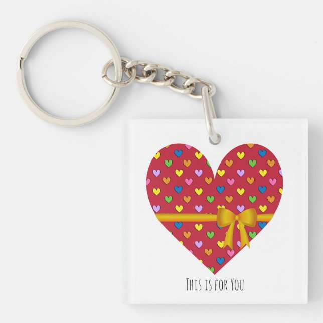 Red Heart With a Bow Acrylic Keychain (Front)
