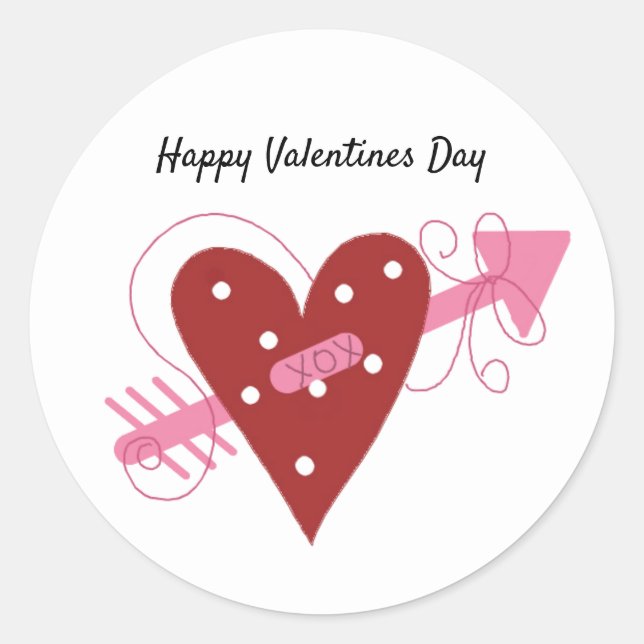 Red Heart With Arrow Valentines Day Classic Round Sticker (Front)