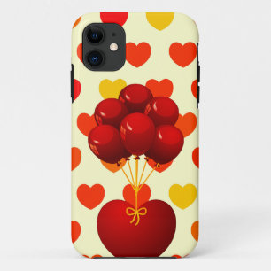 Red heart with balloons iPhone 11 case