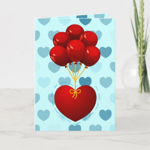 Red heart with balloons, greeting card