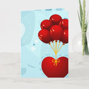 Red heart with balloons, greeting card