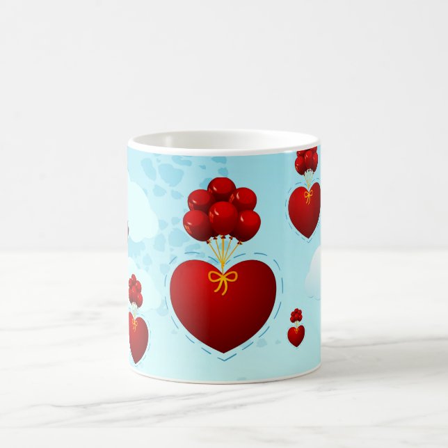 Red heart with balloons, mug (Center)