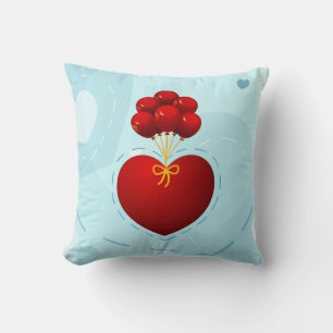 Red heart with balloons, pillow