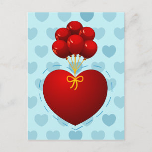 Red heart with balloons, postcard