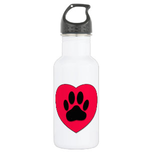 Red Heart With Dog Paw Print 532 Ml Water Bottle