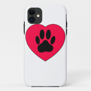 Red Heart With Dog Paw Print iPhone 11 Case