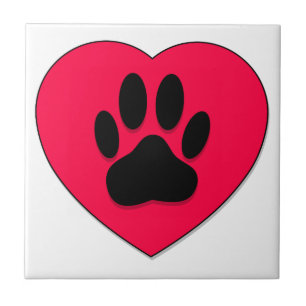 Red Heart With Dog Paw Print Ceramic Tile