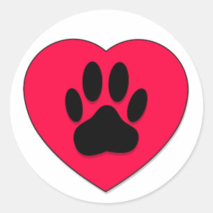 Red Heart With Dog Paw Print Classic Round Sticker