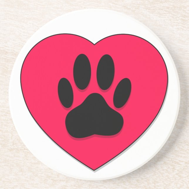 Red Heart With Dog Paw Print Coaster (Front)