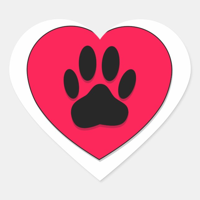 Red Heart With Dog Paw Print Heart Sticker (Front)