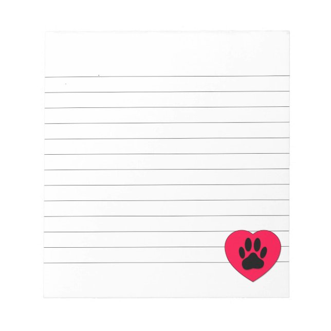 Red Heart With Dog Paw Print Lined Notepad (Front)