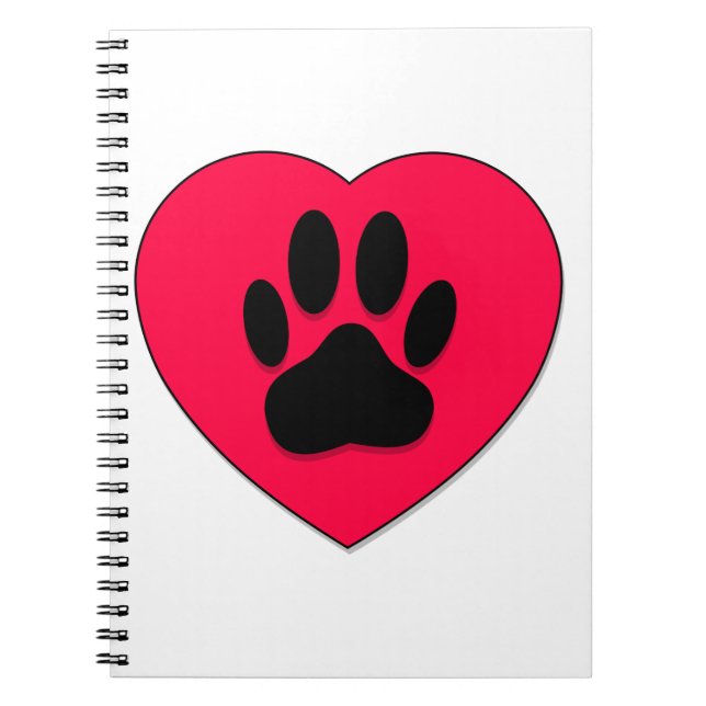 Red Heart With Dog Paw Print Notebook (Front)