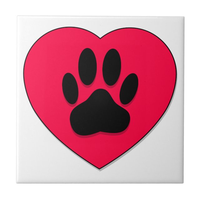 Red Heart With Dog Paw Print Pet Ceramic Tile (Front)