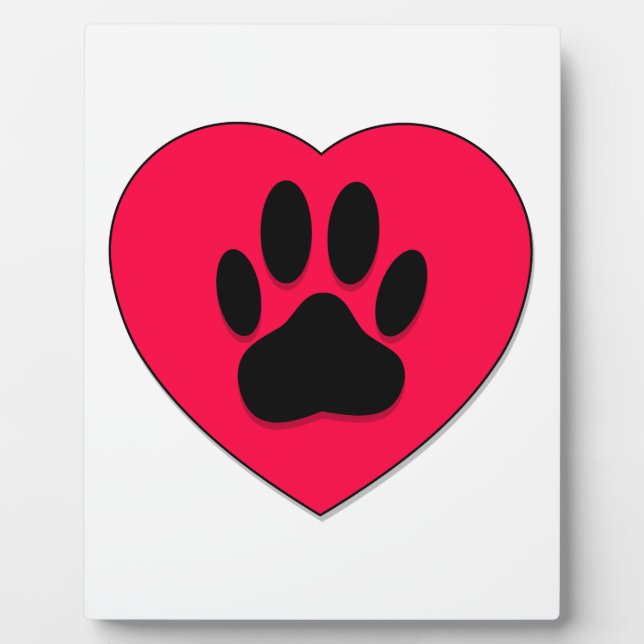 Red Heart With Dog Paw Print Plaque (Front)