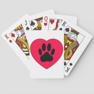 Red Heart With Dog Paw Print Playing Cards